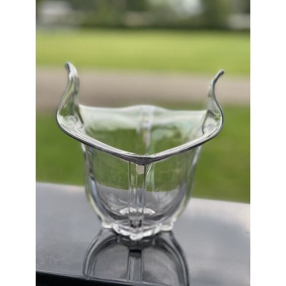 Vintage Duncan Miller Glass‎ Clear Crimped Flared Pointed Console Vase Bowl - Picture 5 of 12